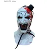 Masques de fête Masque de clown Bloody Terrifier Art Le Cosplay Creepy Horreur Démon Mal Joker Chapeau Latex Casque Halloween Costume Props Fête T230927