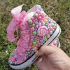 Sneakers Handmade Rhinestones Bling Girls Womens Kids And Mother Candy Canvas Shoes Pearls Sneakers For Girl Birthday Party Wedding 230927