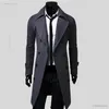 Trenchs pour hommes Automne et hiver Coupe-vent long Double boutonnage Couleur unie Mi-longueur Coupe-vent Épaissi British Slim Jacket