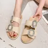 Slipare Rhinestone Crystal Buckle Slippers Women Brand Design Crystal Double Flip Flops Female Platform Sandaler Big Size 43 230926