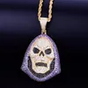 Hoody Schedel Paarse Stenen Hanger Ketting Persoonlijkheid Ketting Goud Zilver Iced Out Zirconia Hip Hop Rock Jewelry3139