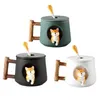 Tazas Decoración del hogar Animal de dibujos animados lindo Shiba Inu Taza de cerámica Creativa Navidad Regalo de San Valentín Pareja con tapa Cuchara Taza de café 2649