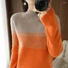 Kadın Sweaters Saf Yün/Kaşmir Kazak Kadınlar Yarım Yavaş Belek Renk Blok Örgü Külot Sonbahar Kışlık Sıcak Kalın Üstü Kadın