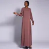 Casual Dresses Summer Solid A-line Dress Women Muslim Simple Lotus Sleeve Abayas Fashion Long Maxi Female Vestidos