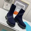 Winter Designer Monolith knitted Short Boots Elastic Women Ankle Boot Speed Trainers Booties High Heel Shoes Size 35-41