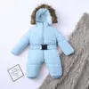 Kış giysileri bebek bebek snowsuit erkek kız romper ceket kapüşonlu tulum sıcak kalın kat kıyafeti çocuklar dış giyim bebek giyim 230927