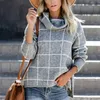 Kvinnors tröjor Sandro Rivers Kvinnor Pullover tröja Turtleneck Plaid Lång ärm Loose Casual Chunky kontrollerade stickade vintertröjor Jumper Top 230927