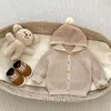 Hırka sonbahar kız bebek örgü hırka kapşonlu katı kazak çocuk çocuk pamuk örgü üstleri ceket çocuk ceket bebek örme şort 230927