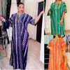 Ethnic Clothing Autumn Elegant 2023 Short Sleeve V-neck Orange Green Long Dress Muslim Fashion Abaya African Dresses For Women