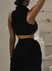 Work Dresses WJFZQM Sleeveless Turtleneck Crop Top Side Slit Ruched Bodycon Maxi Skirt Matching Sets Sexy Club Party Women 2 Two Pieces 2023