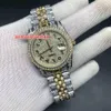 Volledige diamanten case horloges voor mannen Big Stones Bezel Day Sweep Automatic Date Watch Hoogwaardige 36mm Two Tone Pols310m