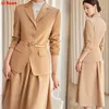 Two Piece Dress Spring Autumn High Quality Korean Female Formal Womens Office Ladies Work Wear Blazer Long Skirt 2-piece Sets without Belt 230927