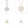 Colliers pendentif petit hibou arbre collier pour femmes strass pendentif or rose pull chaîne longs colliers déclaration bijoux bijoux Dhbmb