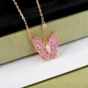 18K gold luxury cute butterfly designer charm pendant necklace love sweet pink green yellow crystal diamond cross chain elegant choker necklaces jewelry