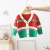 Cardigan Cardigan for Children Striped V-Neck Casual Outerwear Knitted Sweater Top Clothes Boys Sweatshirt Kids Children's Boy Sweater 230927