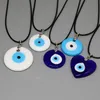 Glass Heart Blue Evil Eye Pendant Necklace For Women Men Vintage Round Turkish Lucky Eye Sweater Leather Rope Chain Gift Jewelry