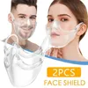 2 pçs máscaras claras reutilizáveis para o rosto moda escudo claro máscara à prova de poeira transparente máscara bucal decoração festa mascarilla1209w