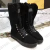 2023 Kvinnor Stövlar Vinter Snow Boots Suede Real Päls Slides läder Vattentät Vinter Varma knä Höga stövlar Fashion Woman Shoes EU42 med Box No484