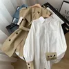 Damesvesten Kantoor Tweedelige Sets Losse witte lange mouwen Shirttie Taille Trenchcoat Vest Pak Herfst Singlebreasted Tooling Damespakken 230927