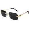 Óculos de sol de grife de luxo para homens e mulheres sem aro uv400 lentes protetoras retângulo quadrado ouro cinza moda retrô óculos design óculos legais com estojo