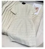 2023 Autumn Beige Tweed Single-Breasted Dress Short Sleeve Round Neck Double Pockets Elegant Casual Dresses 3A2733362330