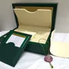 Qualité 11 luxe vert foncé boîte de montre coffret cadeau montres livret carte papiers en anglais Boxes283W