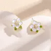 Stud Earrings Fashion Trend Unique Design Elegant Exquisite Light Luxury Camellia Pearl Female Jewelry Party Premium Gift 2023