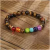 Perles 8Mm Pierre Naturelle Oeil De Tigre Bracelets Pour Femmes Hommes 7 Chakra Perle Reiki Guérison Méditation Bracelet Corde Tressée Ajusta Dh6Ab