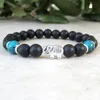 MG0732 Bracciale da donna in onice nero opaco Crisocolla Bracciale portafortuna Forza Polso Bracciale Mala Guarigione Yoga Gioielli2640