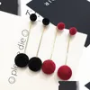 Dangle & Chandelier Fashion Red Black Plush Ball Personality Dangle Earrings For Women Jewelry Gift Round Long Tassel Simple Drop Earr Dhtk8