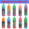 Yeni Orijinal Rum Bar Tornado 10000 Puflar Tek Kullanımlık Vape E Sigara Puff 10K 600mAh Şarj Edilebilir Pil 13ml Preflefed Sepetler 0% 2% 3% 5% 5% Elektronik Puffbarlar Vaper Bar