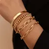 Lien chaîne Flashbuy réglable 4 pièces ensemble Punk bracelet Bracelets ensembles femmes mâle Vintage personnalité or couleur ensemble bijoux Pulseira220g