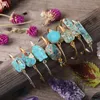 Charm Bracelets Natural Gold Line Turquoises Slab Beads Open Cuff Bangles Fashion Women Silvery Wrapped Howlite Couples268y