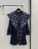Manteau en cachemire à capuche pour femmes, mélange de laine, classique, col bleu marine, lettre imprimée, R61O