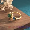 Cluster ringen groene jade bloem luxe amulet amuletten gesneden 925 zilveren talismannen verstelbare ring natuurlijke geschenken sieraden vrouwen vintage