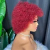 Malaysian Peruvian Indian Brazilian 99J Wine Red Color 100% Raw Remy Virgin Remy Human Hair Afro Kinky Curly Pixie Cut Regular Short Wig