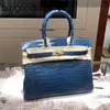 Borse firmate Borsa da donna in pura pelle di coccodrillo fatta a mano da 30 cm, 1 pezzo, blu anatra, grande capacità