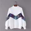 Women's Sweaters 2023 New Women's Sweater Autumn And Winter New Fashion Half-high Collar Mohair Embroidery Sequins Lantern Sleeve Sweater 230927
