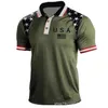 ملابس DIY مخصصة Tees Polos Star Army Green Splice Men Short Cleeved Button Printed Pullover Pulover Polo Shirt Polo Shirt بالجملة