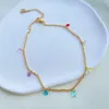 Anklets Fashion Stainless Steel Anklet Colorful Crystal Glass Charms Gold Color Link Cable Chain Women Foot Jewelry 22cm Long 1PC