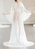 Casual Dresses Ladies White DrawString spets V-ringning nattklänning klänning länge
