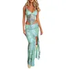 Tweedelige Jurk Vrouwen S Zomer 2 Rok Spaghetti Kant Sheer Crop Top Ruche Zoom Bodycon Slit Midi Outfit set