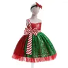 Dresses Girl Dresses 2023 Christmas Children's Costumes Cosplay Character Performance Dance Color Matching Tutu Skirt Girls Dress With Hea