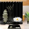 Zen Stone Douchegordijn Met Aziatische Lotusbloem Reflectie Op Water Badkamer Waterdicht Polyester Stof Voor Bad Decor Curtai257M