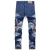 Herrenjeans Brand Original Design Neue Stickerei Big Hole Patch Blau Schwarz Lässige Jeans Unelastizität Gerade Slim Fit Denim Hose 230927