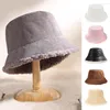 Wide Brim Hats Winter Bucket Hat Cozy Faux Lambswool Double-sided Reversible Thickened Fleece Solid Color Keep Warm Fisherman