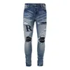 Mens Jeans Mens Mens oroliga jeans rippade mager mode Motor Cycle Moto Långt av bomull Slim Feet High Street denim ljusblå paste tyghål byxor hiphop män si