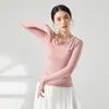 무대 착용 성인 편안한 모달 슬림 핏 둥근 목 벨리 댄스 긴 슬리브 티셔츠 여성을위한 최고 의상 춤 춤 의류