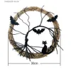 Decorative Flowers Wreaths Halloween Wreath Decor with LED Light Black Bat Cat Pendant Festival Atmosphere Lightweight for Front Door Wall Ornaments T230927