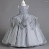 Robes de fille bleu ciel fleur filles pour les mariages fête Gala col rond longueur cheville avec volants paillettes enfant anniversaire robe de princesse 2023